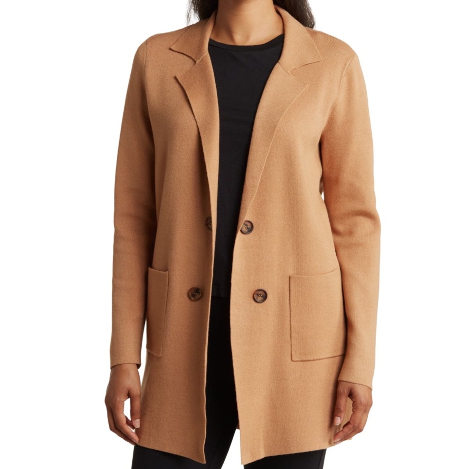 By Design Willow Notch Collar Long Cardigan - Camel Size L